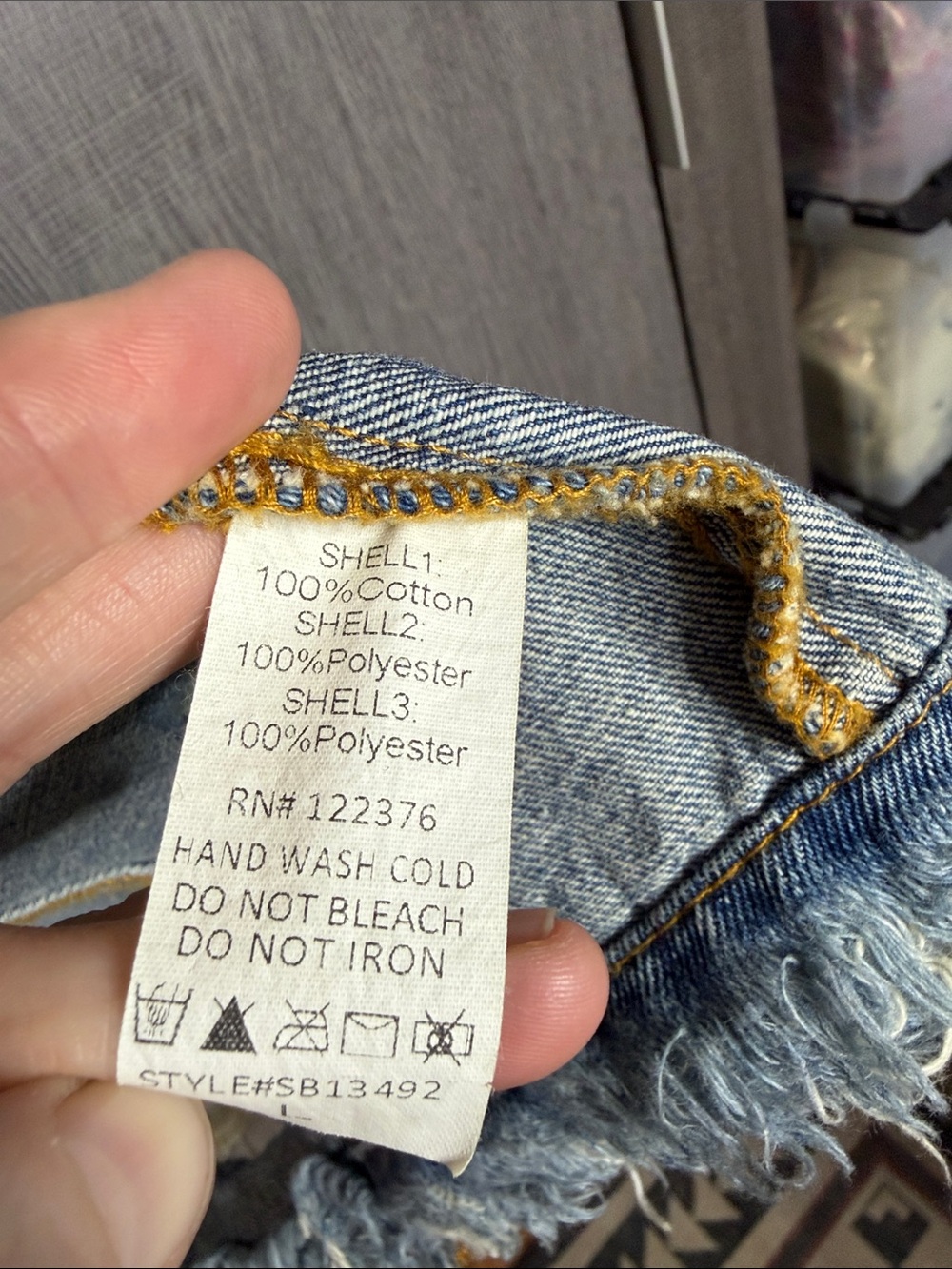 Mustard Seed Distressed Denim Long Overside Jacket w/ Faux Fur Collar Women's L - Picture 5 of 6